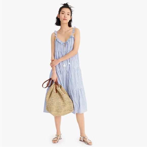 J. Crew Dresses & Skirts - J Crew Cotton-linen tiered blue/white pinstripe Maximize sundress, S, MSRP $118